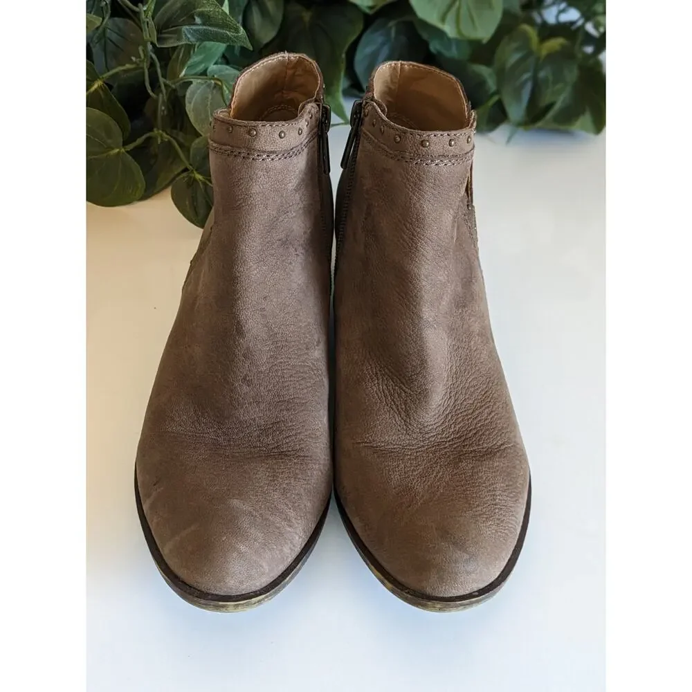 Lucky Brand Beathea Boots Ankle Leather Studded Boho Western Brown Size 7.5